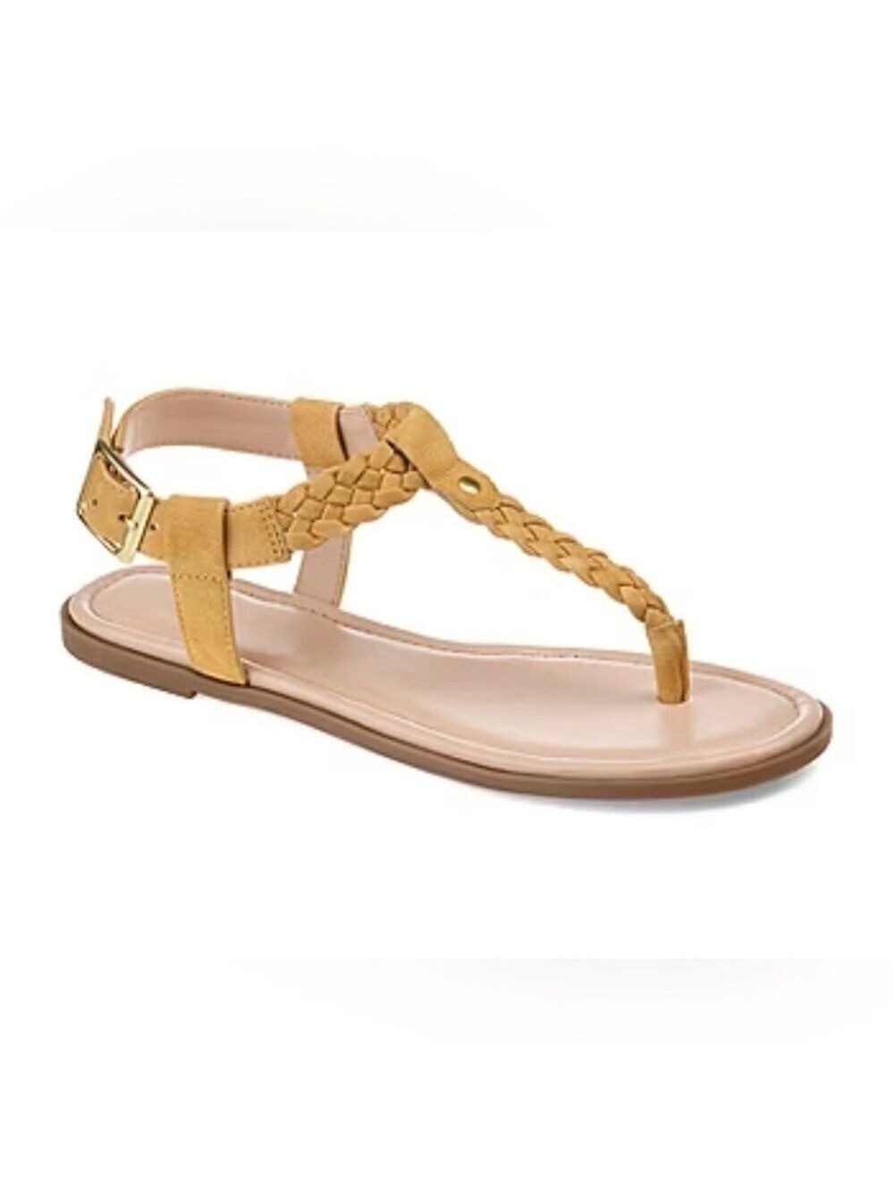 Journee Collection Women’s Genevive Mustard Vegan Leather Sandals Size 7.5 US!